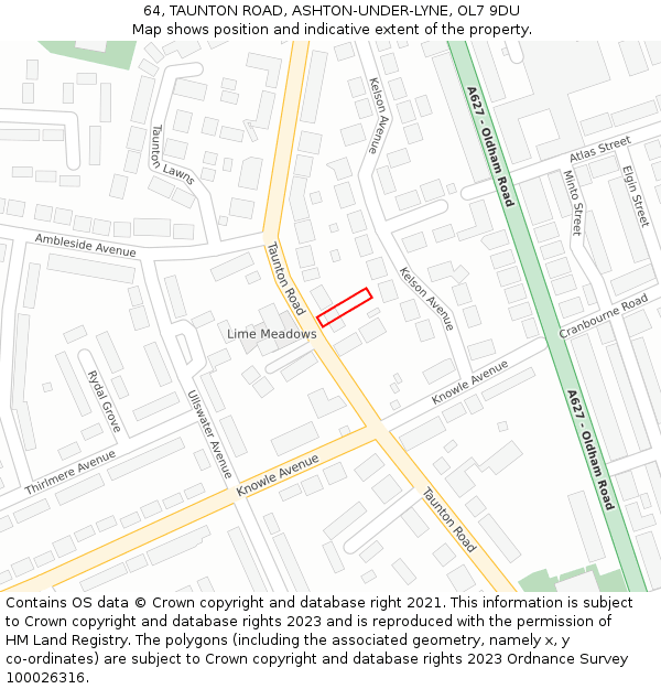 64, TAUNTON ROAD, ASHTON-UNDER-LYNE, OL7 9DU: Location map and indicative extent of plot