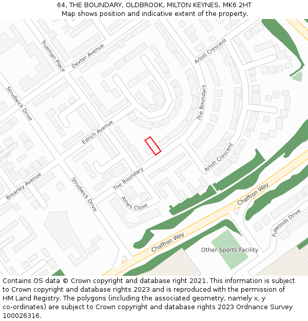 64, THE BOUNDARY, OLDBROOK, MILTON KEYNES, MK6 2HT: Location map and indicative extent of plot