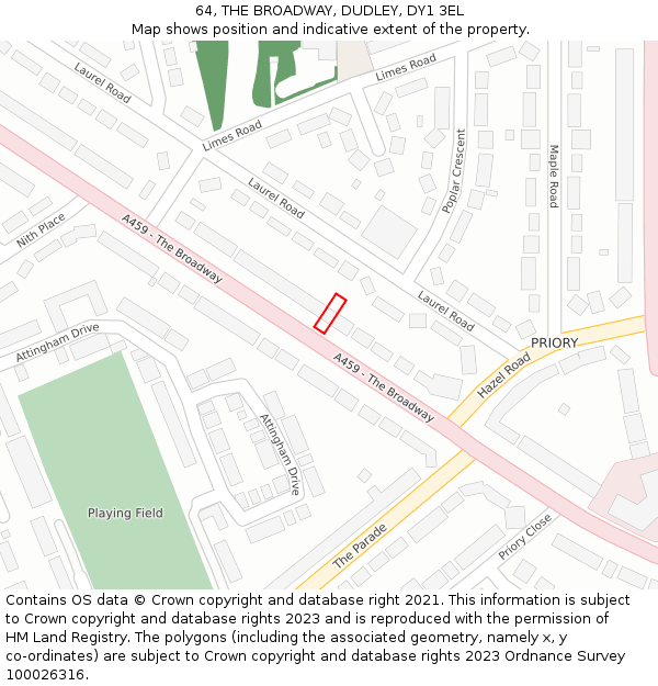 64, THE BROADWAY, DUDLEY, DY1 3EL: Location map and indicative extent of plot