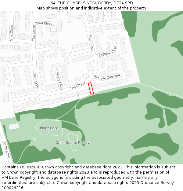 64, THE CHASE, SINFIN, DERBY, DE24 9PD: Location map and indicative extent of plot