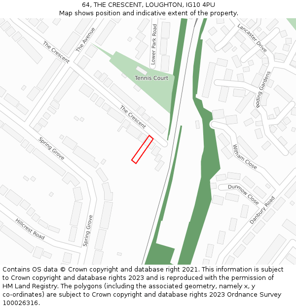 64, THE CRESCENT, LOUGHTON, IG10 4PU: Location map and indicative extent of plot