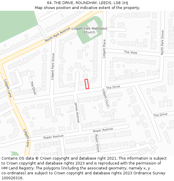 64, THE DRIVE, ROUNDHAY, LEEDS, LS8 1HJ: Location map and indicative extent of plot