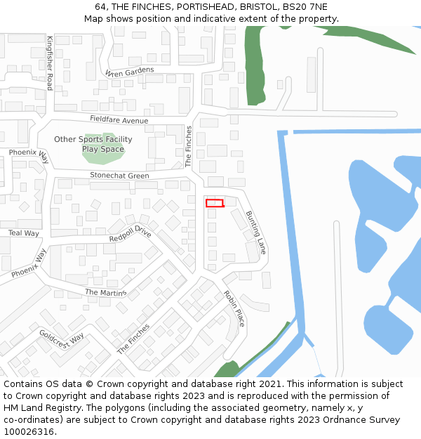 64, THE FINCHES, PORTISHEAD, BRISTOL, BS20 7NE: Location map and indicative extent of plot