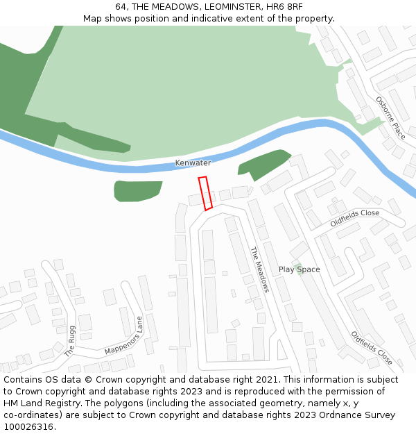 64, THE MEADOWS, LEOMINSTER, HR6 8RF: Location map and indicative extent of plot