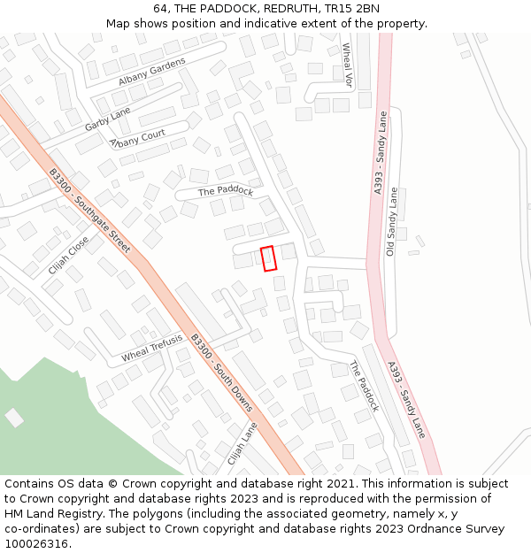 64, THE PADDOCK, REDRUTH, TR15 2BN: Location map and indicative extent of plot