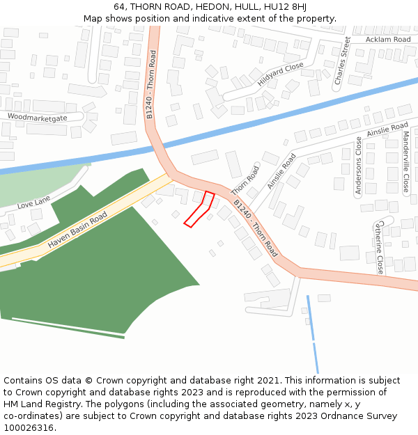 64, THORN ROAD, HEDON, HULL, HU12 8HJ: Location map and indicative extent of plot