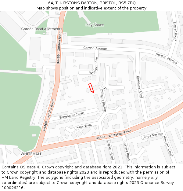 64, THURSTONS BARTON, BRISTOL, BS5 7BQ: Location map and indicative extent of plot