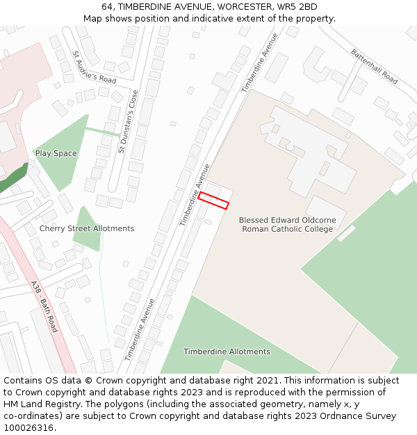 64, TIMBERDINE AVENUE, WORCESTER, WR5 2BD: Location map and indicative extent of plot