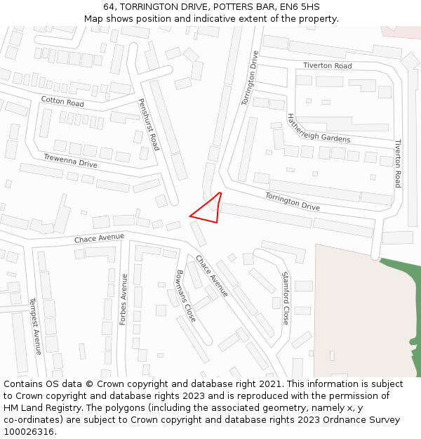 64, TORRINGTON DRIVE, POTTERS BAR, EN6 5HS: Location map and indicative extent of plot