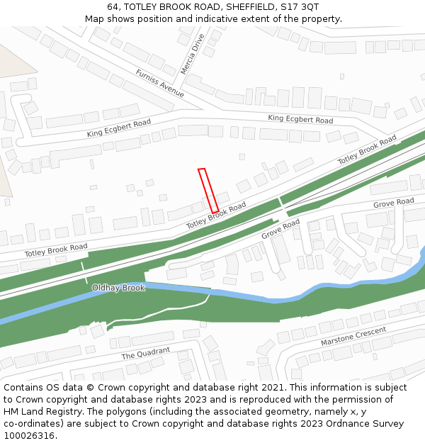 64, TOTLEY BROOK ROAD, SHEFFIELD, S17 3QT: Location map and indicative extent of plot