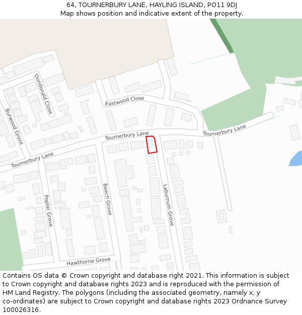 64, TOURNERBURY LANE, HAYLING ISLAND, PO11 9DJ: Location map and indicative extent of plot