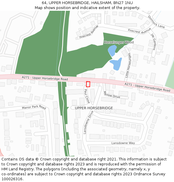 64, UPPER HORSEBRIDGE, HAILSHAM, BN27 1NU: Location map and indicative extent of plot