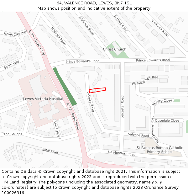 64, VALENCE ROAD, LEWES, BN7 1SL: Location map and indicative extent of plot