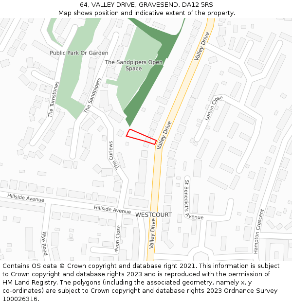 64, VALLEY DRIVE, GRAVESEND, DA12 5RS: Location map and indicative extent of plot