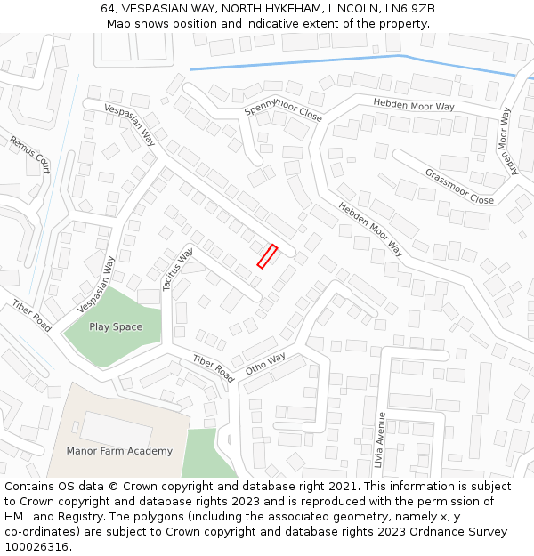 64, VESPASIAN WAY, NORTH HYKEHAM, LINCOLN, LN6 9ZB: Location map and indicative extent of plot