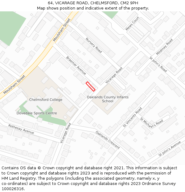 64, VICARAGE ROAD, CHELMSFORD, CM2 9PH: Location map and indicative extent of plot