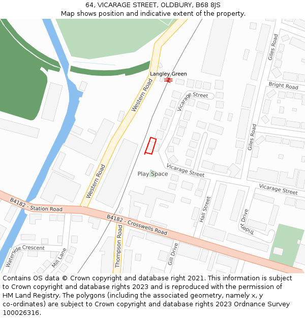64, VICARAGE STREET, OLDBURY, B68 8JS: Location map and indicative extent of plot
