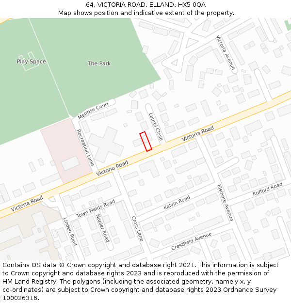 64, VICTORIA ROAD, ELLAND, HX5 0QA: Location map and indicative extent of plot