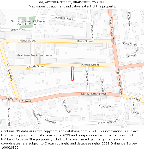 64, VICTORIA STREET, BRAINTREE, CM7 3HL: Location map and indicative extent of plot