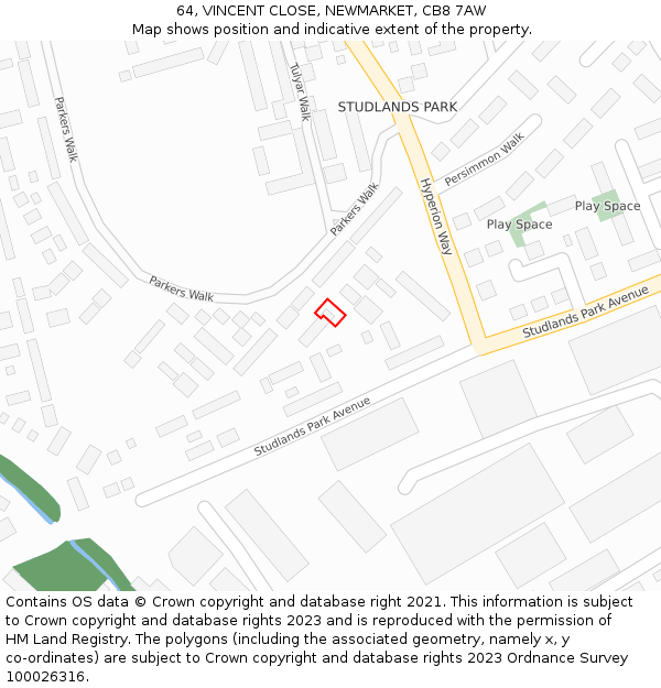 64, VINCENT CLOSE, NEWMARKET, CB8 7AW: Location map and indicative extent of plot