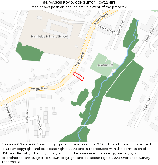 64, WAGGS ROAD, CONGLETON, CW12 4BT: Location map and indicative extent of plot