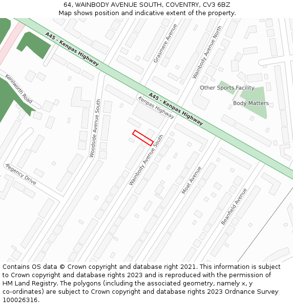 64, WAINBODY AVENUE SOUTH, COVENTRY, CV3 6BZ: Location map and indicative extent of plot