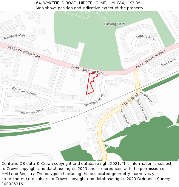 64, WAKEFIELD ROAD, HIPPERHOLME, HALIFAX, HX3 8AU: Location map and indicative extent of plot