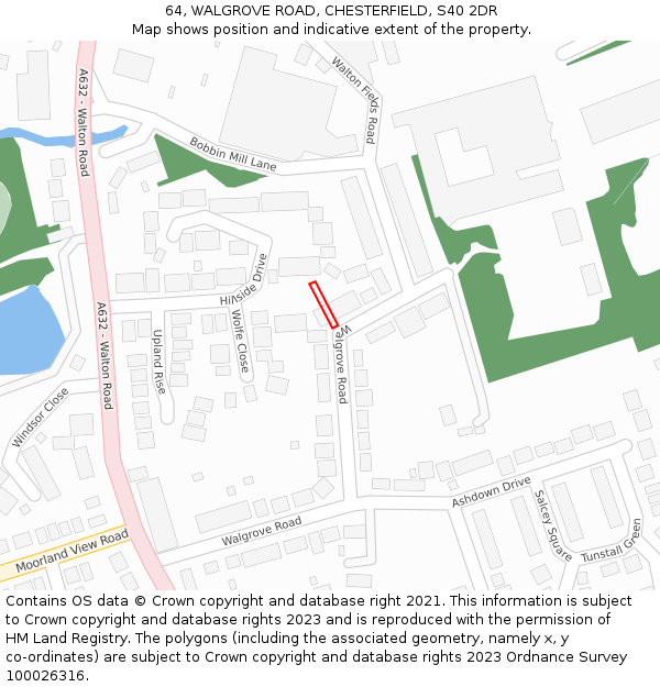 64, WALGROVE ROAD, CHESTERFIELD, S40 2DR: Location map and indicative extent of plot