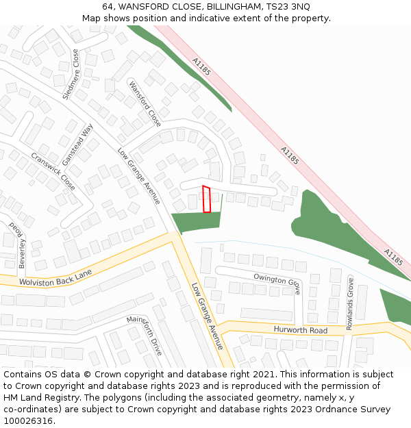 64, WANSFORD CLOSE, BILLINGHAM, TS23 3NQ: Location map and indicative extent of plot