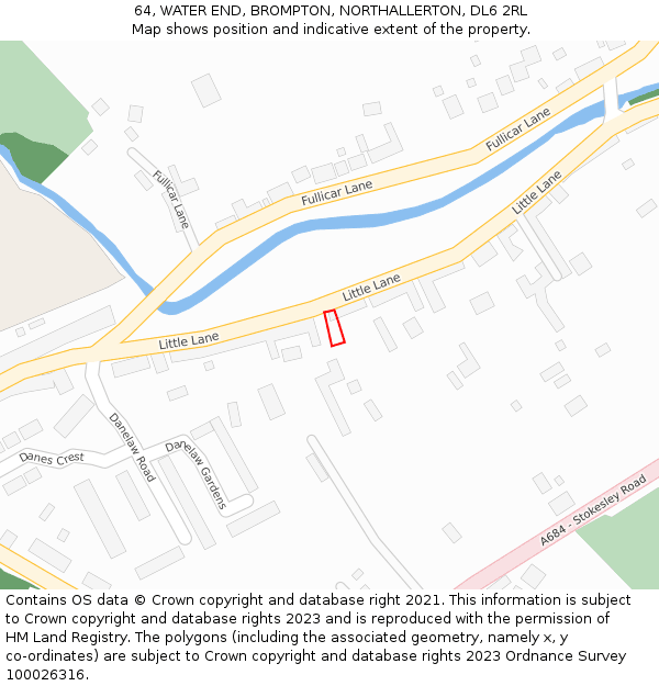 64, WATER END, BROMPTON, NORTHALLERTON, DL6 2RL: Location map and indicative extent of plot