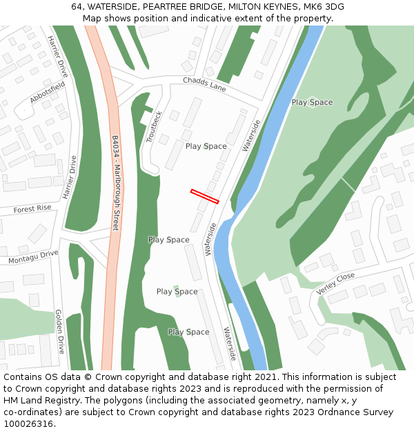 64, WATERSIDE, PEARTREE BRIDGE, MILTON KEYNES, MK6 3DG: Location map and indicative extent of plot