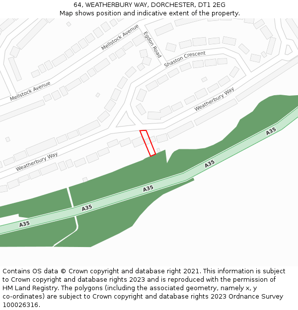 64, WEATHERBURY WAY, DORCHESTER, DT1 2EG: Location map and indicative extent of plot