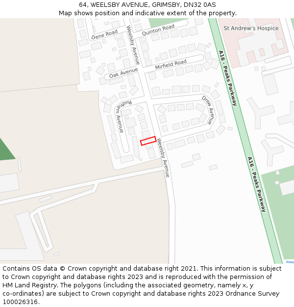 64, WEELSBY AVENUE, GRIMSBY, DN32 0AS: Location map and indicative extent of plot