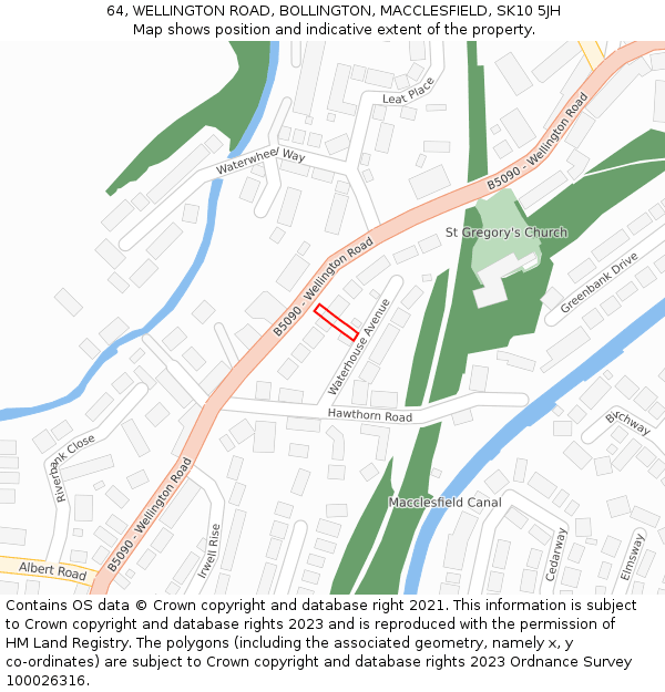 64, WELLINGTON ROAD, BOLLINGTON, MACCLESFIELD, SK10 5JH: Location map and indicative extent of plot