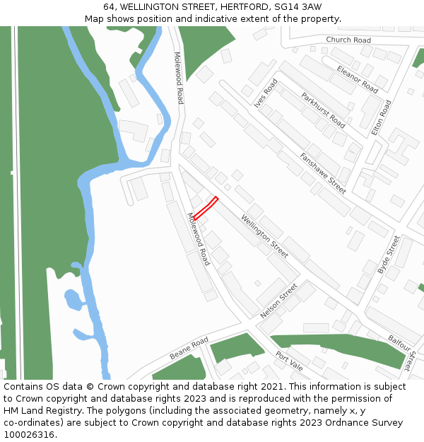 64, WELLINGTON STREET, HERTFORD, SG14 3AW: Location map and indicative extent of plot