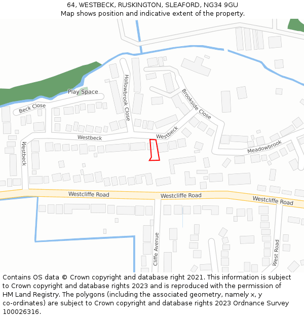 64, WESTBECK, RUSKINGTON, SLEAFORD, NG34 9GU: Location map and indicative extent of plot