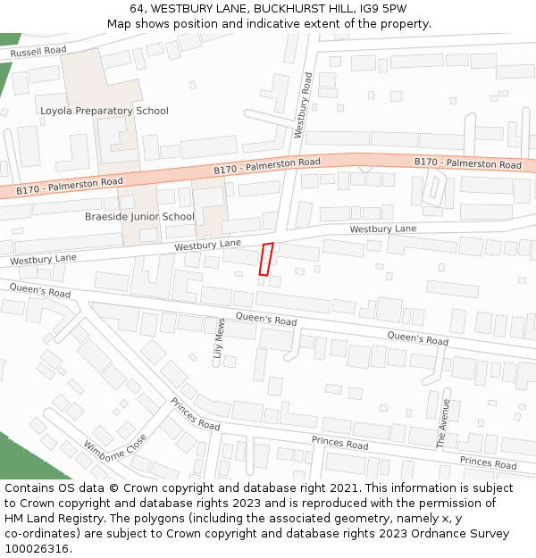 64, WESTBURY LANE, BUCKHURST HILL, IG9 5PW: Location map and indicative extent of plot