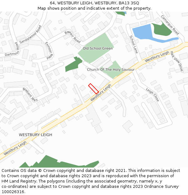 64, WESTBURY LEIGH, WESTBURY, BA13 3SQ: Location map and indicative extent of plot