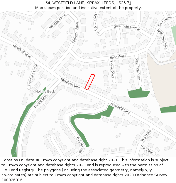 64, WESTFIELD LANE, KIPPAX, LEEDS, LS25 7JJ: Location map and indicative extent of plot