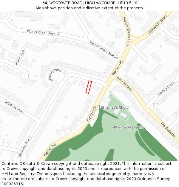 64, WESTOVER ROAD, HIGH WYCOMBE, HP13 5HX: Location map and indicative extent of plot