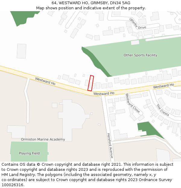 64, WESTWARD HO, GRIMSBY, DN34 5AG: Location map and indicative extent of plot