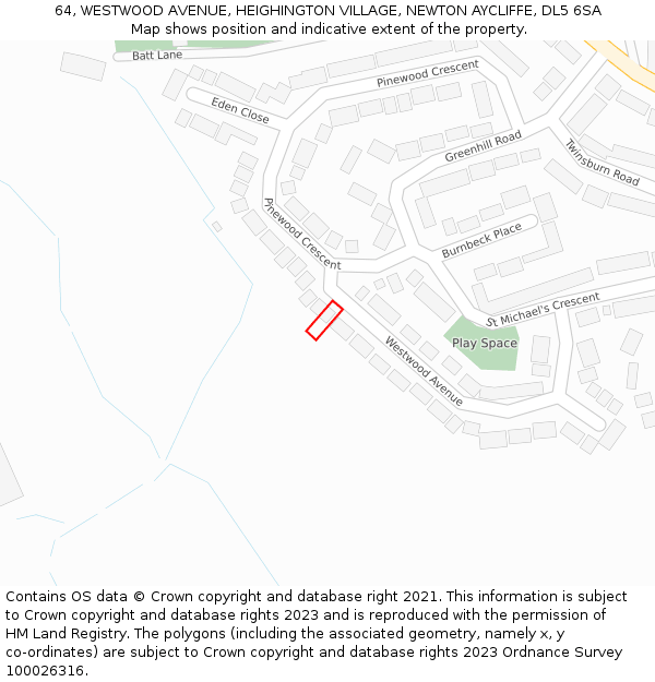 64, WESTWOOD AVENUE, HEIGHINGTON VILLAGE, NEWTON AYCLIFFE, DL5 6SA: Location map and indicative extent of plot