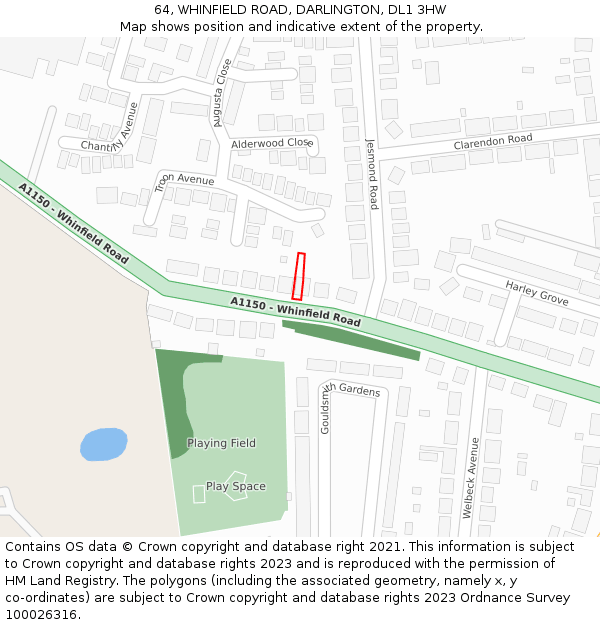 64, WHINFIELD ROAD, DARLINGTON, DL1 3HW: Location map and indicative extent of plot