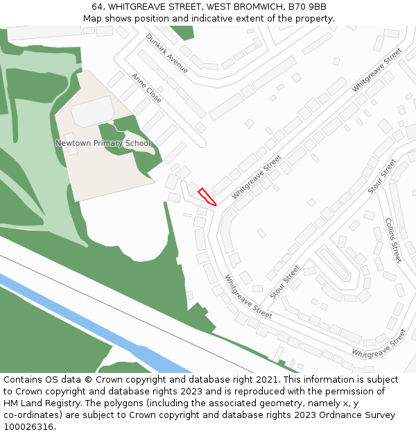 64, WHITGREAVE STREET, WEST BROMWICH, B70 9BB: Location map and indicative extent of plot