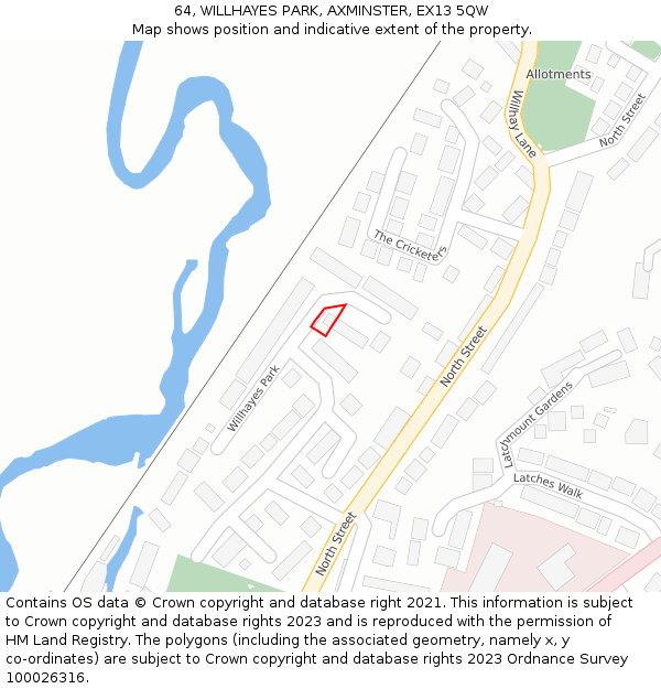 64, WILLHAYES PARK, AXMINSTER, EX13 5QW: Location map and indicative extent of plot