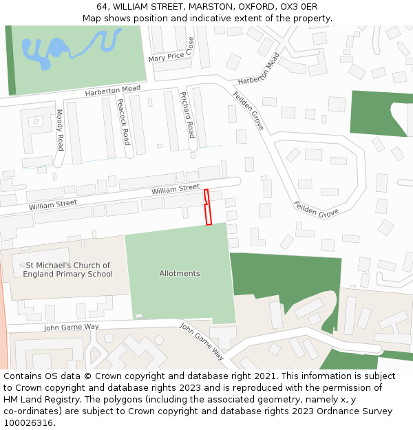 64, WILLIAM STREET, MARSTON, OXFORD, OX3 0ER: Location map and indicative extent of plot