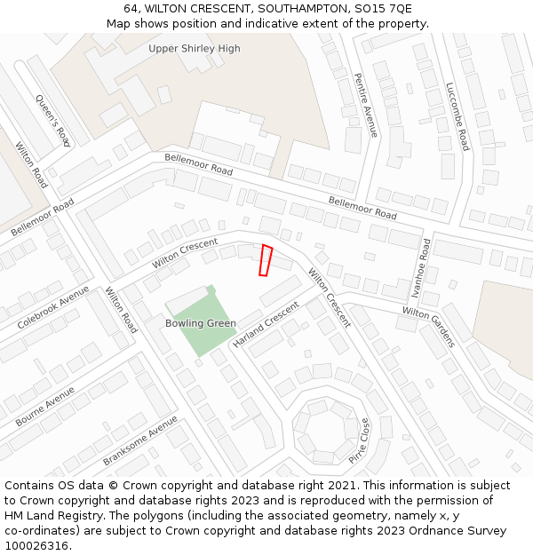 64, WILTON CRESCENT, SOUTHAMPTON, SO15 7QE: Location map and indicative extent of plot