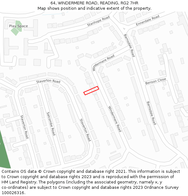 64, WINDERMERE ROAD, READING, RG2 7HR: Location map and indicative extent of plot