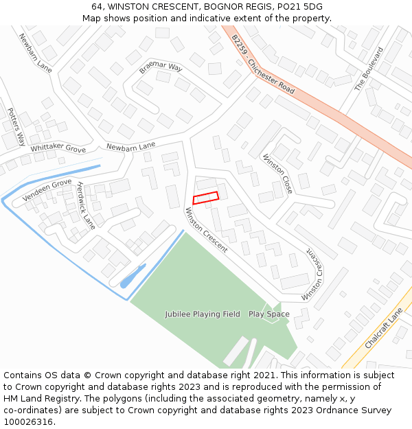 64, WINSTON CRESCENT, BOGNOR REGIS, PO21 5DG: Location map and indicative extent of plot