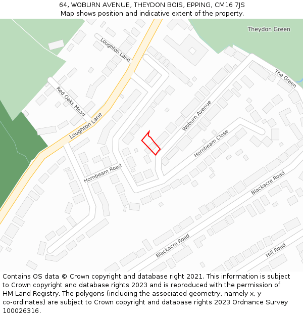 64, WOBURN AVENUE, THEYDON BOIS, EPPING, CM16 7JS: Location map and indicative extent of plot